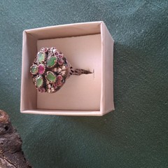 vintage sterling silver Ring with simulated Emerald, Ruby and Topaz size 7