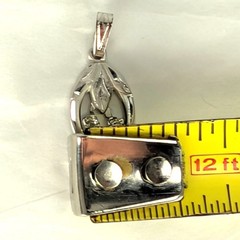 Vintage Etched Sterling CZ Pendant Oval Cherries Leaf Signed JF Small .75″ USA