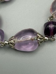 Long Purple Pink Lucite Acrylic Bead Necklace Silver Tone
