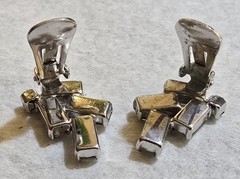 Vintage Weiss Clear Rhinestone Clip Earrings Silver Tone Baggett Signed