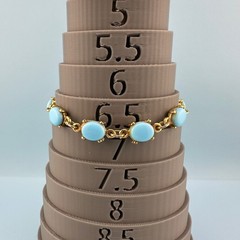 Vintage Bracelet Blue Milk Glass Gold Tone Oval Links MCM 6.5″ Faux Turquoise