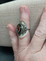Russian Folk Art Ring Hand Painted Butterfly Floral Enamel Adjusts Vintage