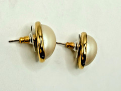 Vintage Givenchy Faux Pearl Gold Tone Oval Button Stud Earrings Signed .75 in