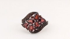Vintage Sterling Silver Ring Garnet Cluster Pear Pavé Floral BBJ 925 Size 8
