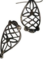 Vintage Sterling Filigree French Wire Teardrop Earrings Marked 925 Weave Flower