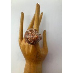 VTG Ring Brown Natural Turbo Shell Hand Carved in One piece Pinky Finger Sz.3