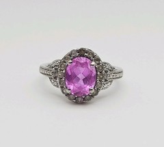 J Holman JH Sterling Silver 1.85ct Pink & White Topaz Halo Ring Size 7