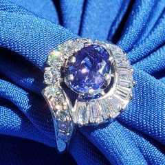 Original EARTH MINED TANZANITE DIAMOND DECO Engagement Ring Solitaire 14K GOLD 7