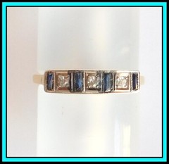 18K Yellow Gold Vintage ANTIQUE RING with Diamonds & Sapphires – Size 8½