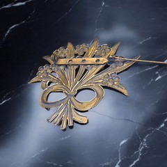 Bouquet Brooch Metal Brass Copper Color Multi Color Rhinestones (G110)