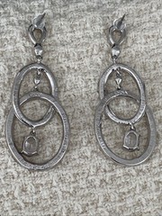 Vintage Nolan Miller Glamour Rhinestone Dangle Pierced Earrings 2 1/4”