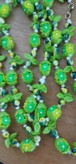 Vintage Celluloid Green Yellow And White Floral Necklace Hong Kong 1950’s 43″ L