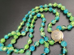 Vtg Hong Kong Translucent Green Teal Ombre Double Strand Bead Strand Necklace