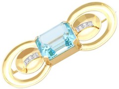 Art Deco 9.10Ct Aquamarine and 0.24Ct Diamond 15k Yellow Gold Brooch Circa 1925