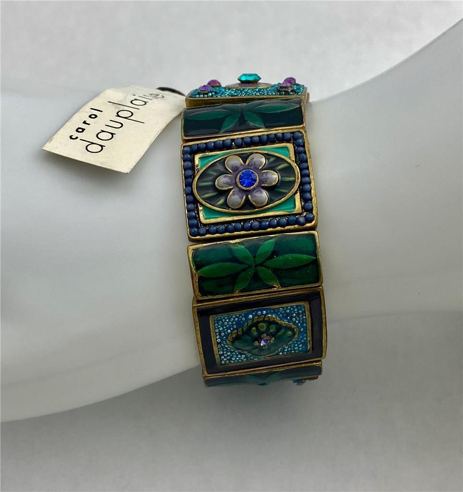 1990’s Carol Dauplaise Blue Tones Enamel & Crystals Stretch Bracelet