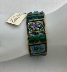 1990’s Carol Dauplaise Blue Tones Enamel & Crystals Stretch Bracelet