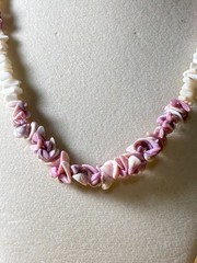 Vintage Pink & White Shell Chip Bead Necklace Tropical Beach Boho Style Retro
