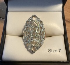 Vintage Style Ornate Cocktail Ring – Crystal Embellished – Size 7