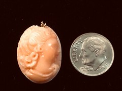 Vintage Japanese Carved Light Pink Salmon Coral Cameo 23mm 23.7ct