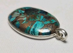 Vintage Handmade Copper Turquoise Oval Pendant pendant Sterling 925 6.87gr