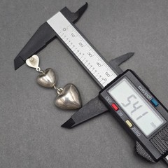 Vintage Silvertone Triple Puffed Heart Dangle Post Earrings 2″ Y2K Statement