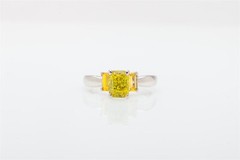 $8000 Certified 2.30ct Natural NO HEAT Yellow Sapphire Platinum 3 Stone Ring