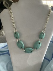 Vintage Large Turquoise Bead Silver Tone Etienne Aigner 17-20in.Necklace New