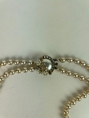 VTG 1950s Haskell Style Glass Pearl and Rhinestone Necklace 23″ JAPAN