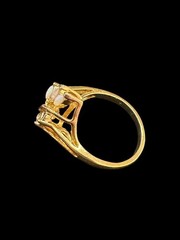 Vintage 1960s Uncas Gold Tone Ring With Opal & Rhinestone Accents Size 8.5