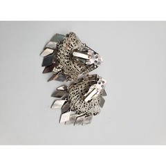 Silver tone diamond shape metal clip on dangle drop earrings 1 3/4″