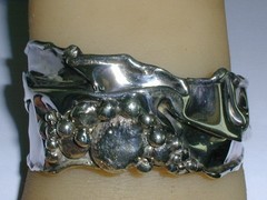 VINTAGE BRUTALIST DONALD MARKSZ STERLING NUGGET CRUMPLED STERLING CUFF BRACELET!