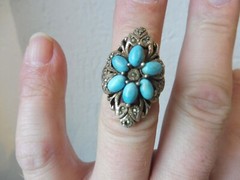 Beautiful, old ring 925 silver with turquoises and Markasite!