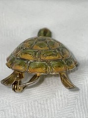 Vintage 800 Silver Filigree enamel Turtle Brooch Pin Gold Wash 6 Grams