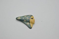Vtg ARTISAN PORCELAIN lady mystic gypsy stars blue signed ZD25