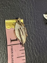 Vintage Signed Pat Pending Pearlized Brushed Leaf Brooch and Clip On Earrings