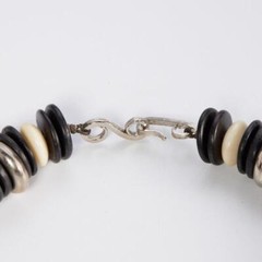 Horn & Bone Disk Beaded Sculptural Geometric Statement Choker Necklace, 16.5″
