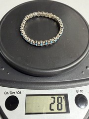 Vtg MONET Heavy Silver Plated Light Blue Daisy Flower Panel Stretch Bracelet NOS