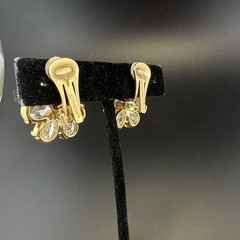 Nolan Miller Earrings Bow Ribbon Gold Tone CLIP ON Rhinestone Cocktail Bling