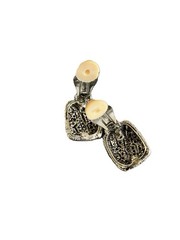 Vintage-Style Silver Black Enamel & Pavé Rhinestone Clip-On Lightweight Earrings