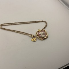 Vtg Precious Moments PMI Necklace Pink Faux Cameo Pendant GoldT Filigree 1990s