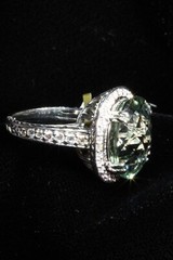 9.38ct Green Amethyst Praisiolite Cocktail Ring 14k White Gold with Diamonds