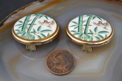 Toshikane Arita Japan porcelain Bamboo clip on earrings vintage bird vintage VGC