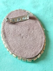 Decoupage Cottagecore Blue Flower Clear Rhinestone Brooch Pin Garden Spring