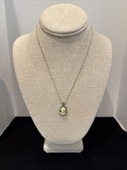Vintage Sterling Silver Green Resin Cameo Girl With Flowers Petite