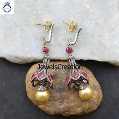Genuine Ruby Gemstone Earring Pave Diamond 925 Sterling Silver Jewelry For Gift