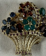 Gold Plated Multi Gem Flower Basket Brooch