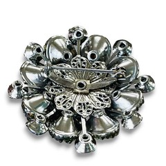 Vintage Unsigned Judy Lee Molded Lava Glass Peacock AB Rhinestone Flower Brooch