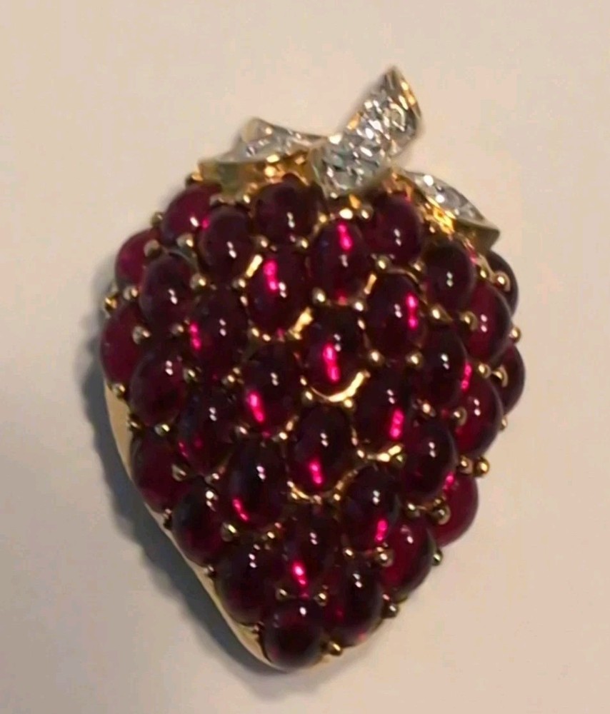 Swarovski Red Cabochon Clear Crystal Strawberry Pin Brooch