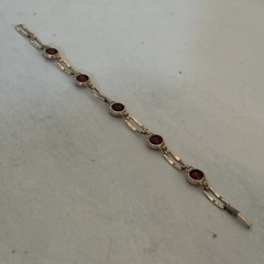 VTG Simmons Art Deco Bracelet Red Faceted Glass 10k Gold Filled Links Signed