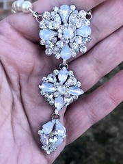 Vtg Opaline Glass Crystal Triple Drop Lariat Y Necklace